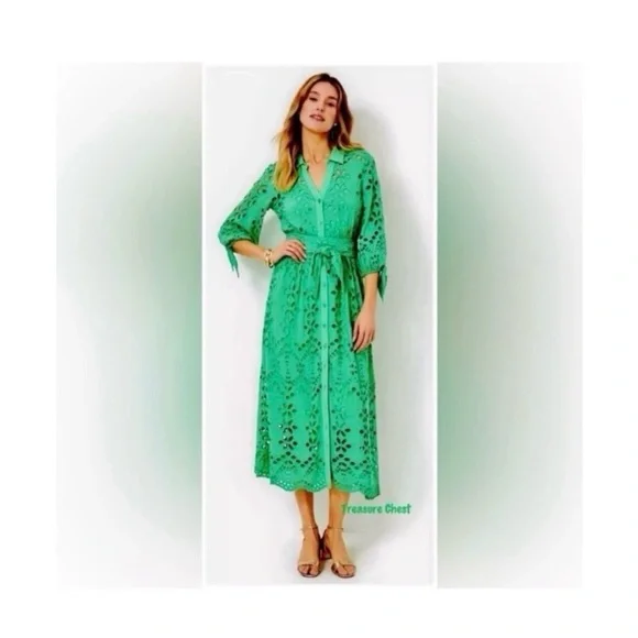 LILLY PULITZER Green Eyelet Midi Dress